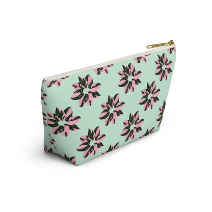 Pink Princess Philodendron Pattern Accessory Pouch – Zippered Catch-All With T-Bottom