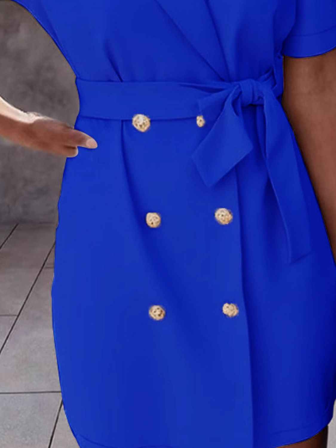 Lapel Collar Mini Dress with Tie Waist