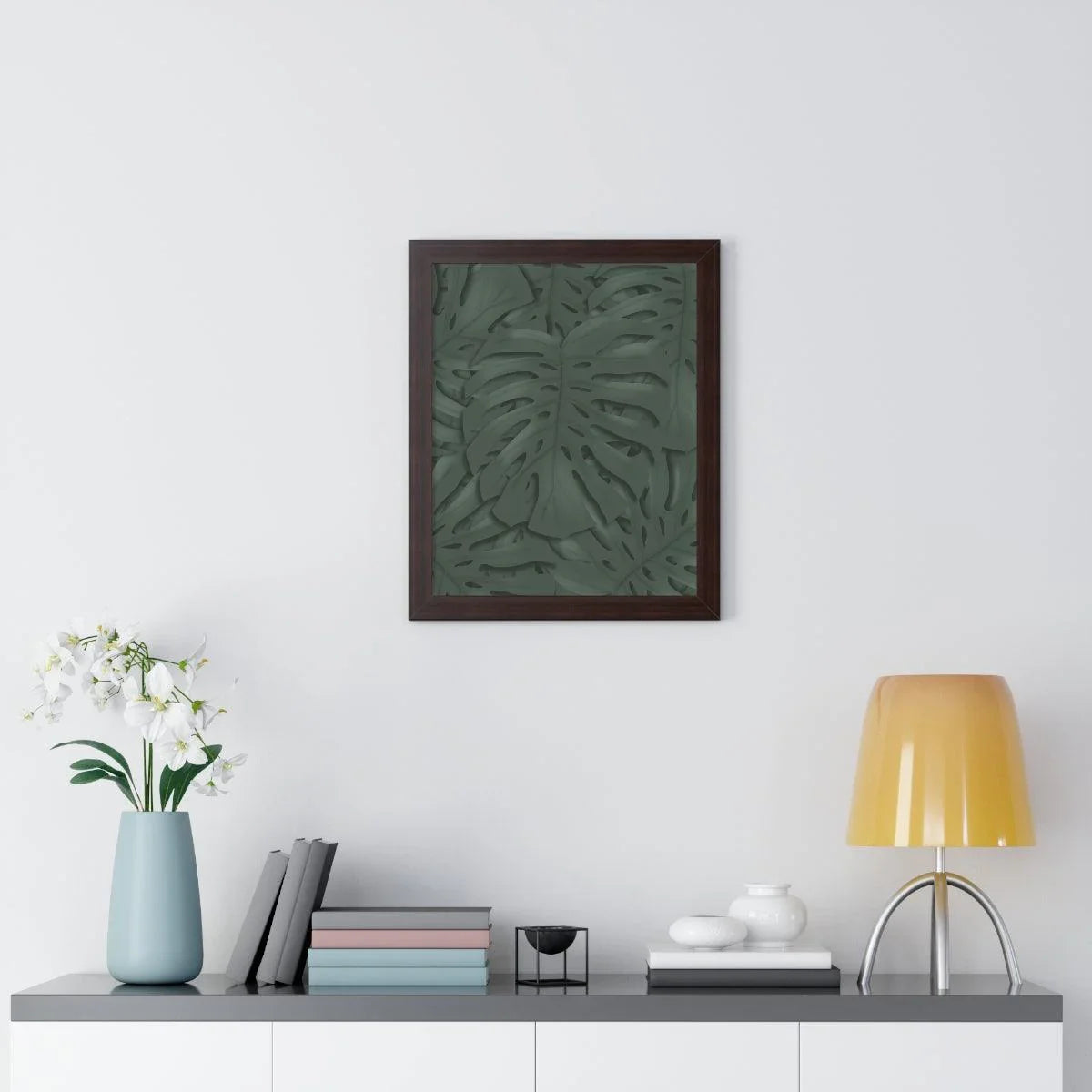 Deep Green Monstera Framed Print – Botanical Wall Art