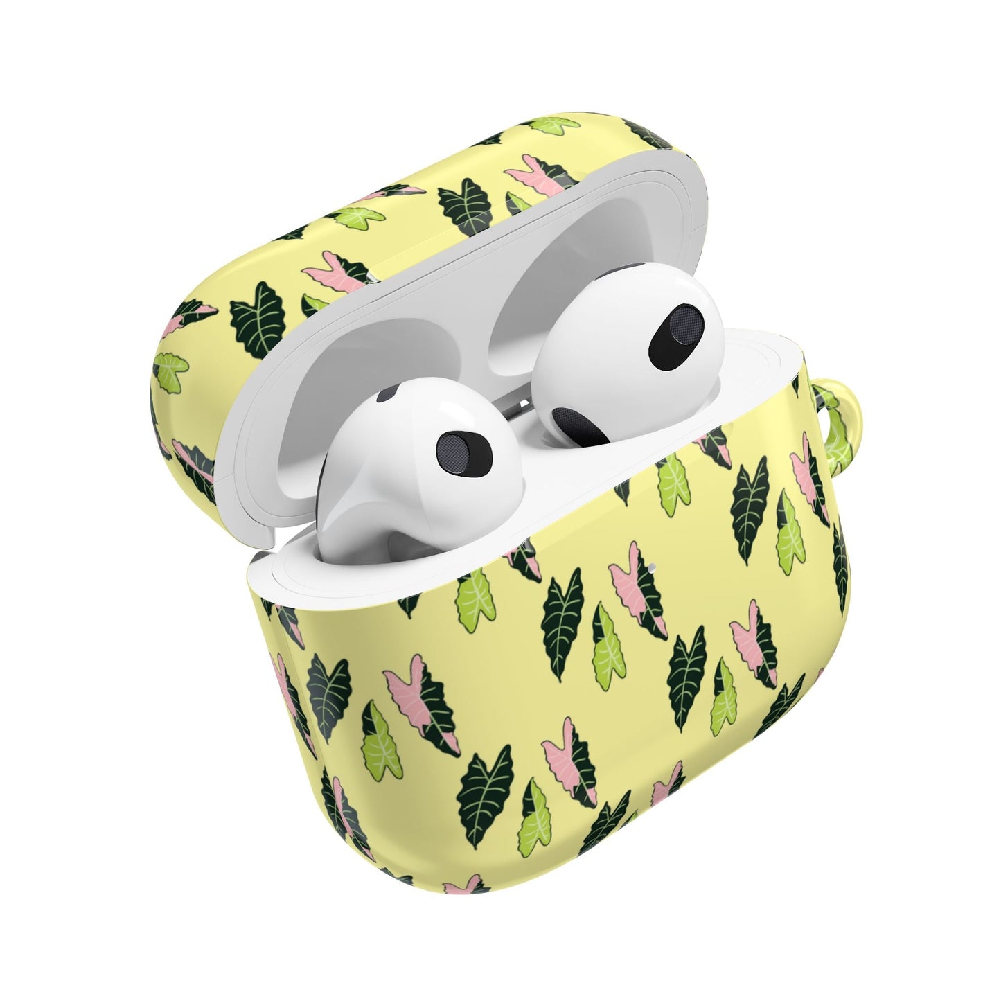 Alocasia Pattern Earbud Case – Slim Protective Cover With Carabiner