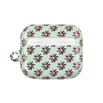Pink Princess Philodendron Pattern Earbud Case – Slim Protective Cover With Carabiner