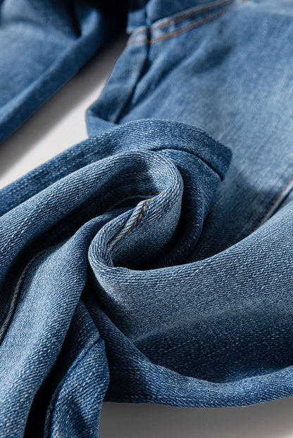 Sail Blue High Waist Jeans With Button Fly And Raw Hem