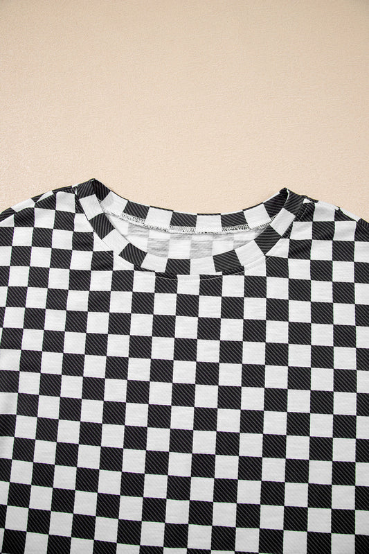 Luxury Checkerboard T Shirt and High Waist Skorts Set
