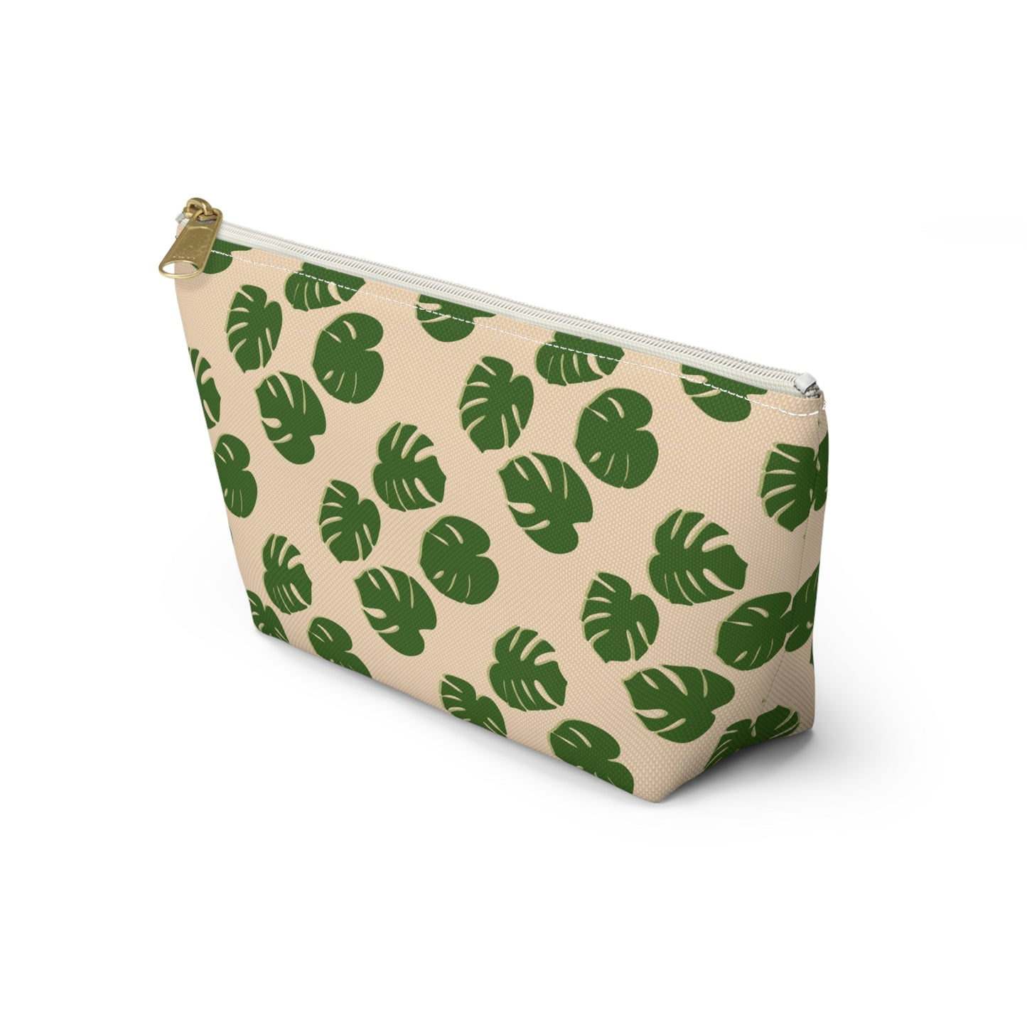 Monstera Pattern Accessory Pouch – Zippered Catch-All With T-Bottom