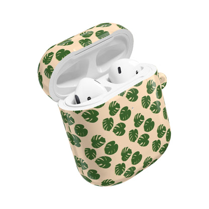 Monstera Pattern Earbud Case – Slim Protective Cover With Carabiner