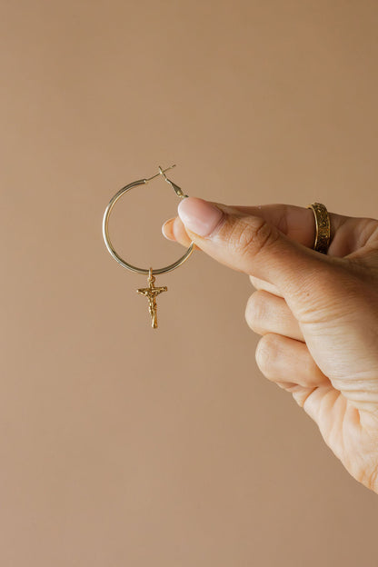 Crucifix Hoop Earrings