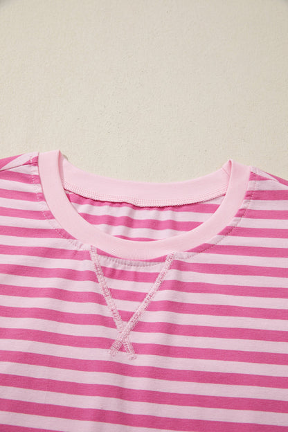 Stripe Cap Sleeve Tee & Elastic Waist Shorts Set