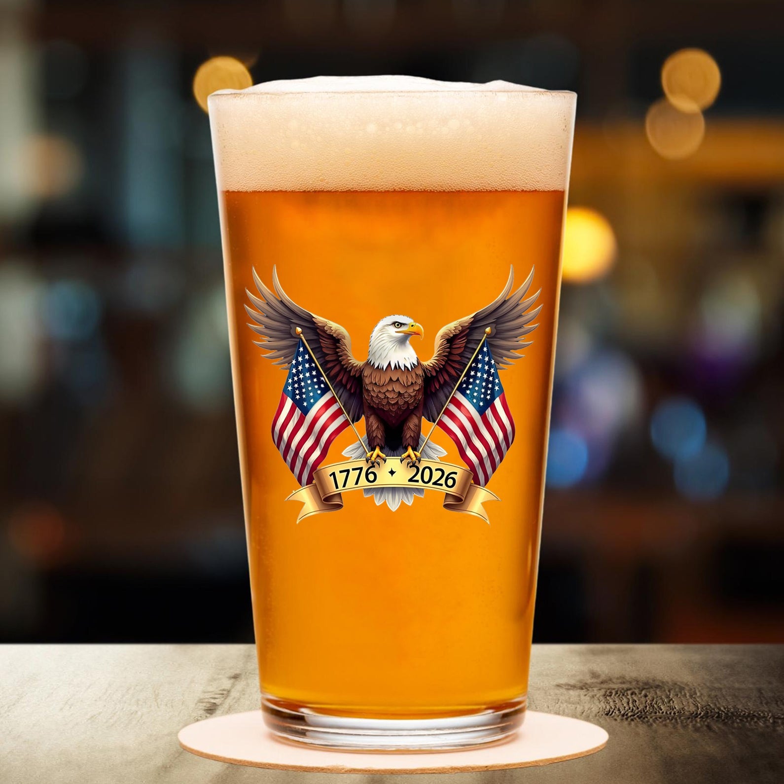American Eagle and US Flag 250 Years Glass | Happy 250th Birthday USA | Patriotic 4th of July Glass | America Anniversary | Independence Day Whiskey Glass Beer Glass 682563