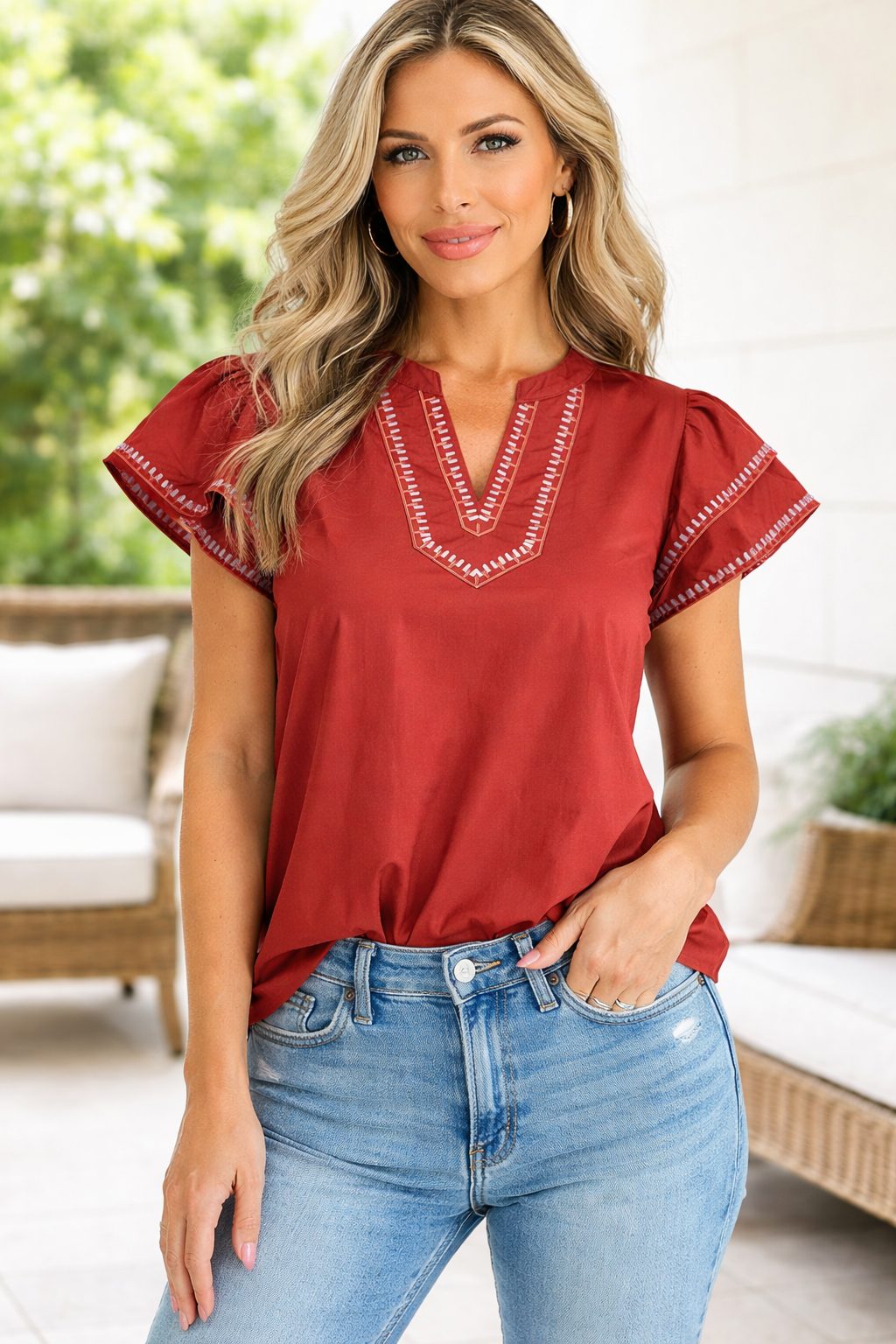 Andie Trim Flutter Sleeve Blouse
