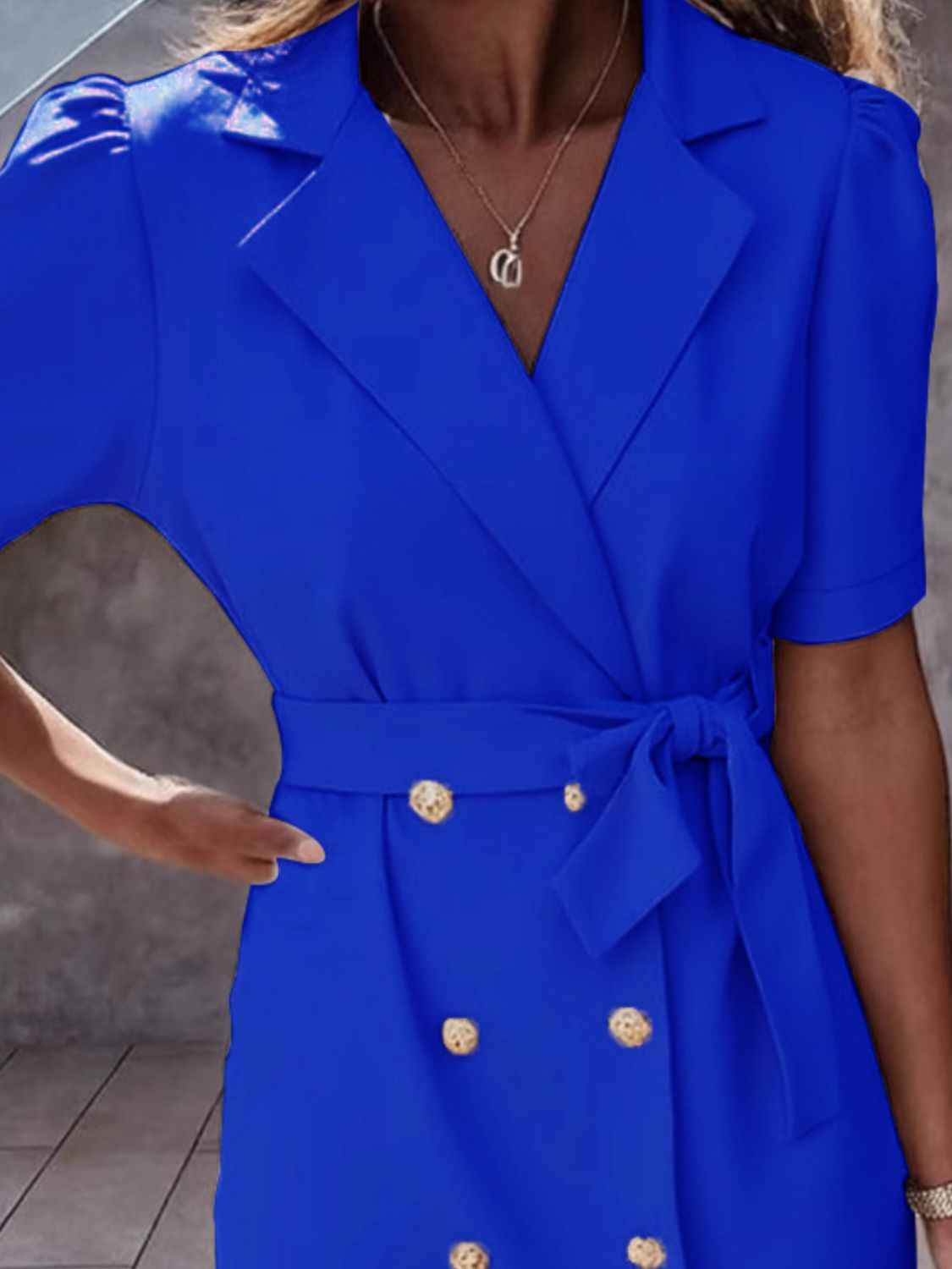 Lapel Collar Mini Dress with Tie Waist