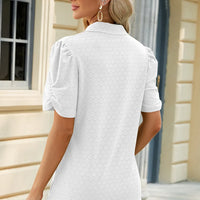Eyelet Johnny Collar Puff Sleeve Blouse