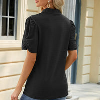 Eyelet Johnny Collar Puff Sleeve Blouse