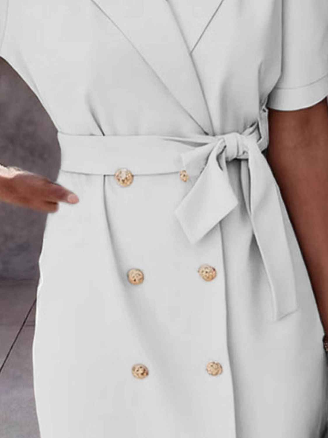 Lapel Collar Mini Dress with Tie Waist