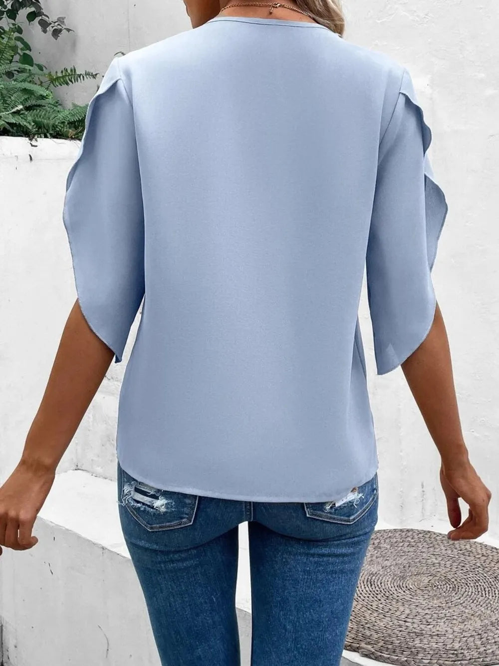 Lace Detail V-Neck Half Sleeve Women's Blouse