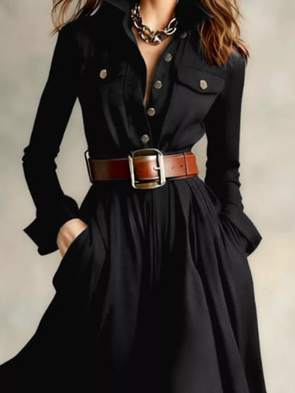 Button Front Maxi Dress - Long Sleeve Bohemian Style