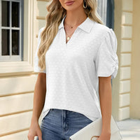 Eyelet Johnny Collar Puff Sleeve Blouse