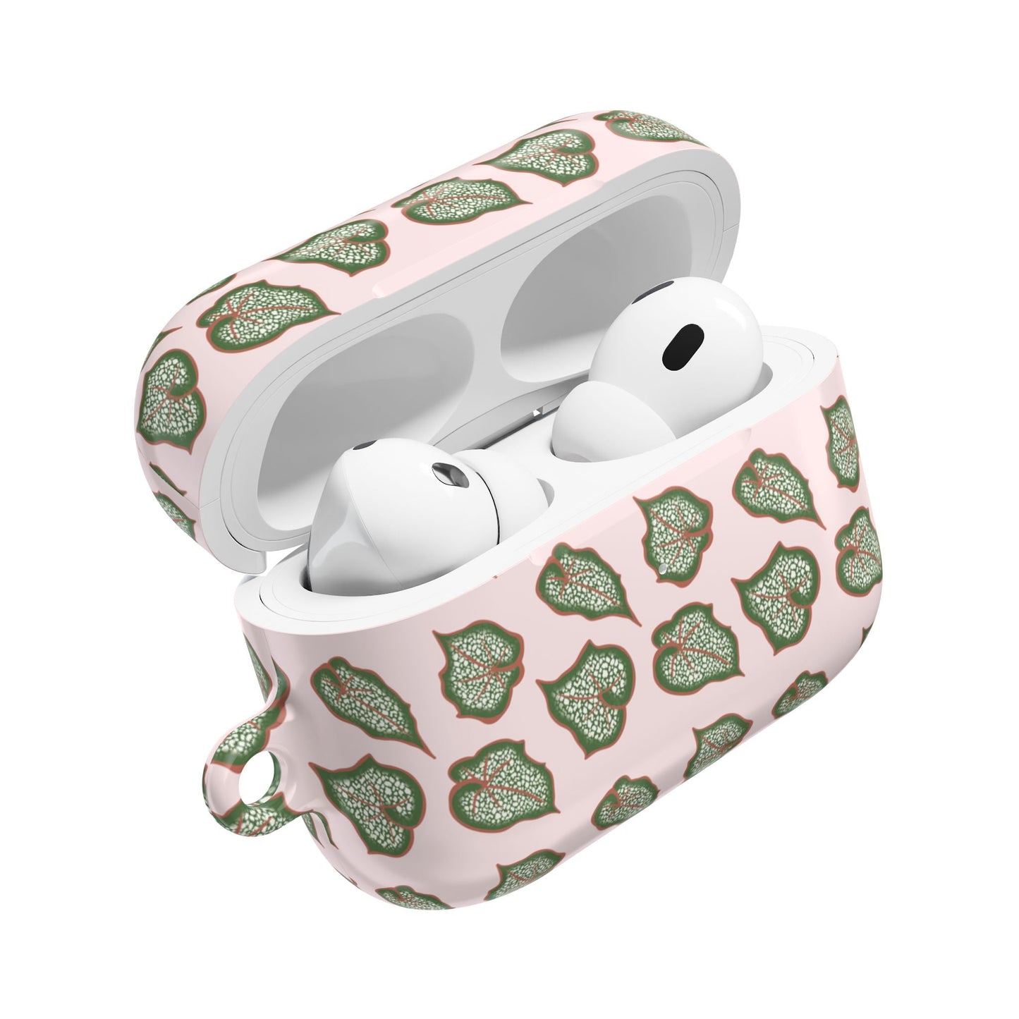Begonia Pattern Earbud Case – Slim Protective Cover With Carabiner