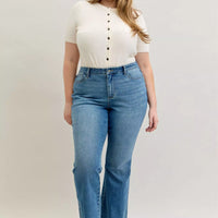 Judy Blue Full Size Mid Rise Slim Bootcut Tummy Control Release Hem Jeans Plus Size