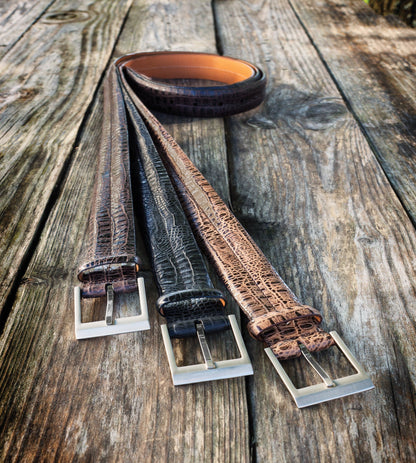 Brown Double Barrel Genuine Leather Embossed Belt | 1 3/8" Width