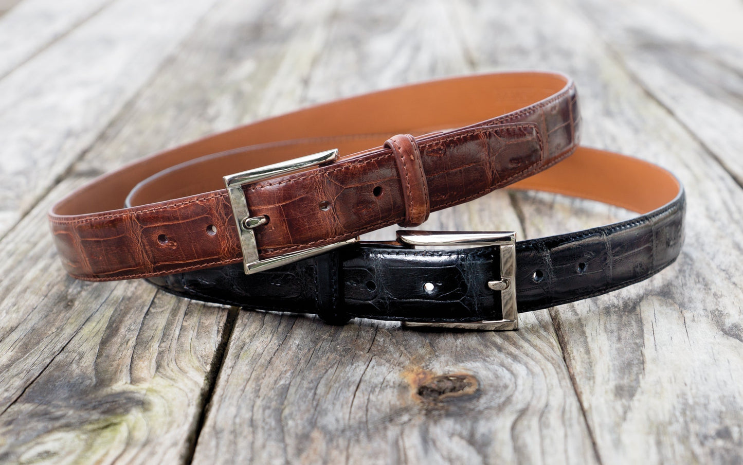 Cognac Genuine Shiny Crocodile Tail Belt | 1 1/4" Width