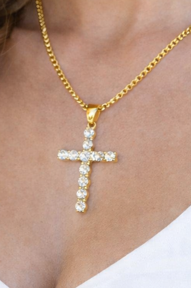 He is Risen CZ Cross necklace