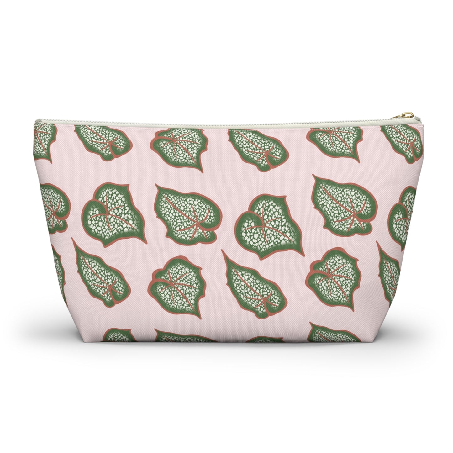 Begonia Pattern Accessory Pouch – Zippered Catch-All With T-Bottom