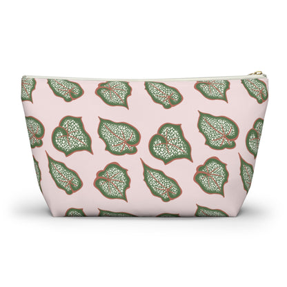 Begonia Pattern Accessory Pouch – Zippered Catch-All With T-Bottom