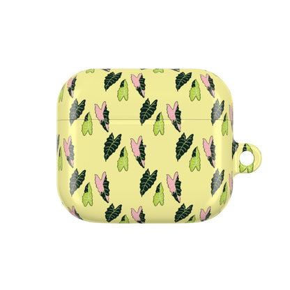 Alocasia Pattern Earbud Case – Slim Protective Cover With Carabiner