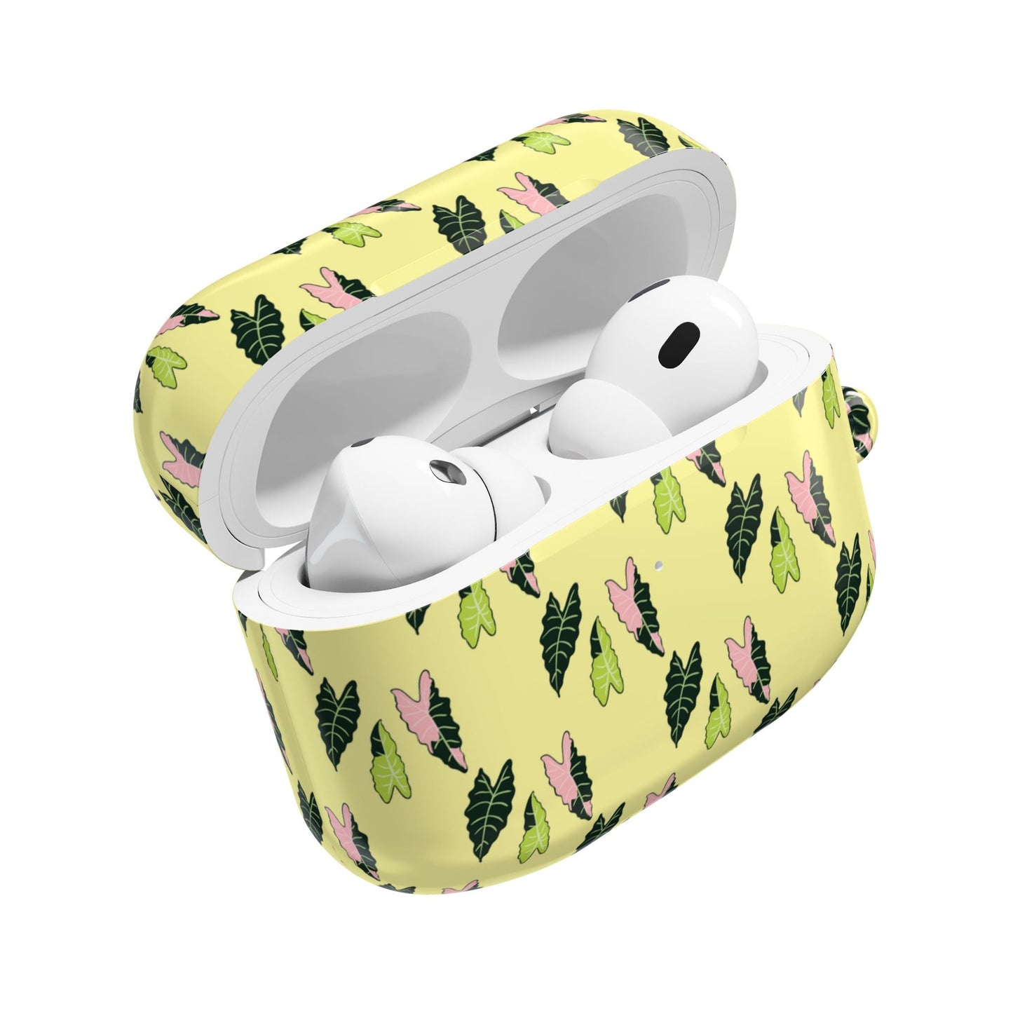Alocasia Pattern Earbud Case – Slim Protective Cover With Carabiner