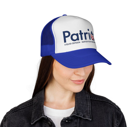 Patriox Trucker Hat — Patriotic Logo Mesh Cap ("Liquid Oxygen — Water for Health Freedom")