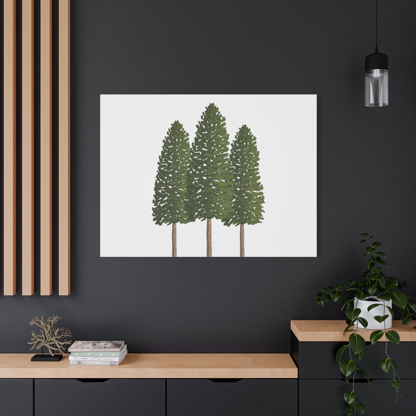 Three Ponderosa Pine Canvas Wall Art Matte Stretched Print Minimalist Forest Landscape Decor