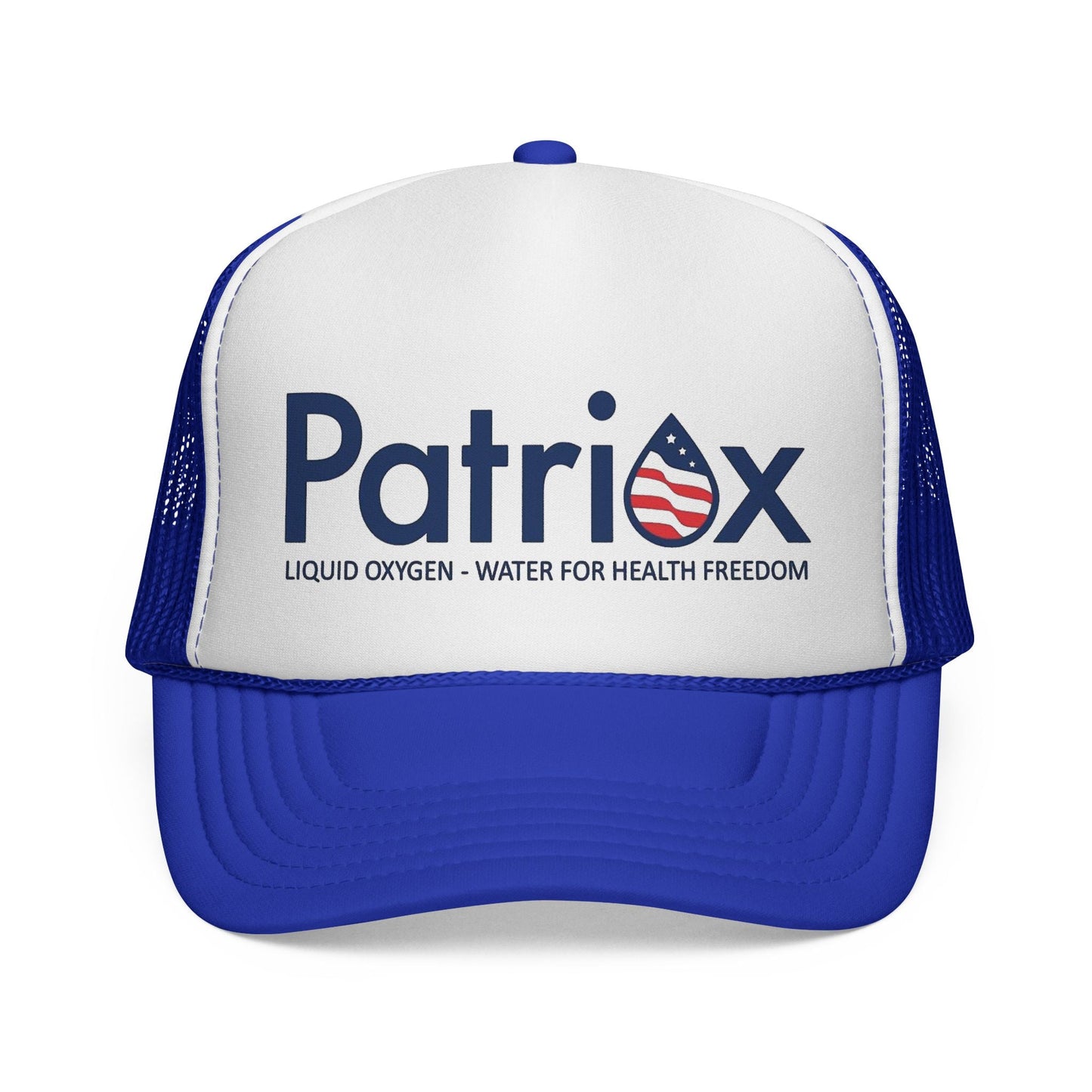 Patriox Trucker Hat — Patriotic Logo Mesh Cap ("Liquid Oxygen — Water for Health Freedom")