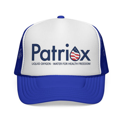 Patriox Trucker Hat — Patriotic Logo Mesh Cap ("Liquid Oxygen — Water for Health Freedom")
