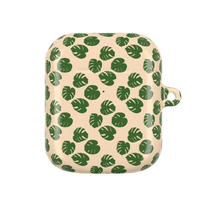 Monstera Pattern Earbud Case – Slim Protective Cover With Carabiner