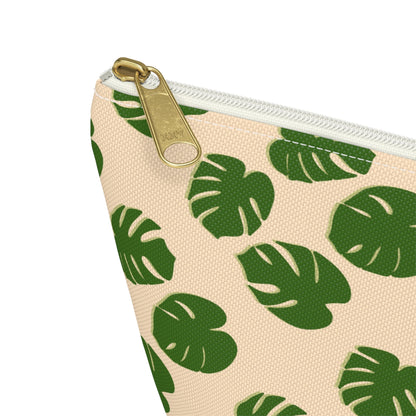 Monstera Pattern Accessory Pouch – Zippered Catch-All With T-Bottom