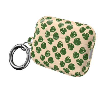 Monstera Pattern Earbud Case – Slim Protective Cover With Carabiner