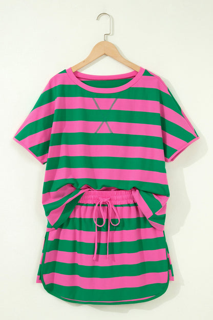 Stripe Dolman Tee & Drawstring Skort Set