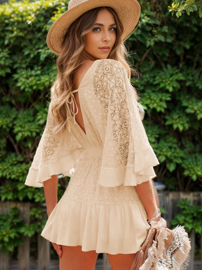 PREORDER: Hope Ruffle Hem Lace Mini Dress