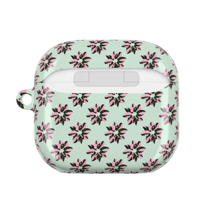 Pink Princess Philodendron Pattern Earbud Case – Slim Protective Cover With Carabiner