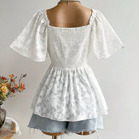 Plus Size Floral Flutter Sleeve Blouse with Smocked Back