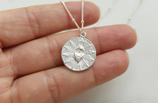 Sacred Heart Coin minimalist version|925 Sterling Silver