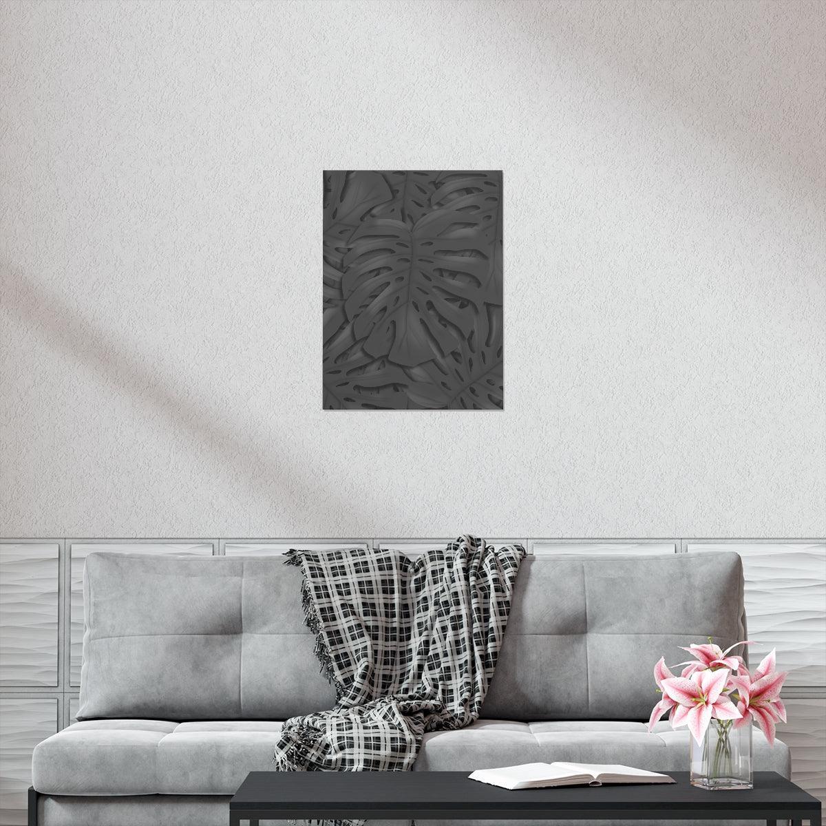 Charcoal Monstera Botanical Print – Unframed Wall Art