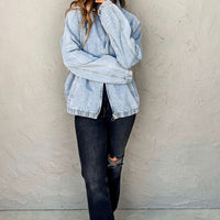 Myosotis Denim Jacket Zip Up With Elastic Hem Raglan Sleeves
