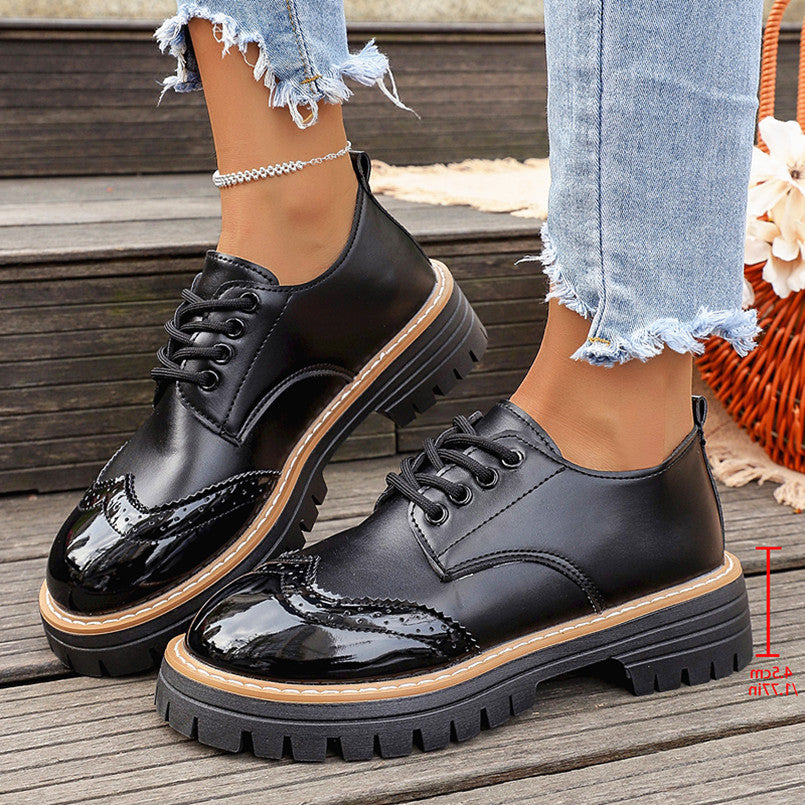 Women's Round Toe Lace-Up Chunky Heel Pumps – Casual PU Mid-Heel Shoes