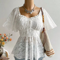 Plus Size Floral Flutter Sleeve Blouse with Smocked Back