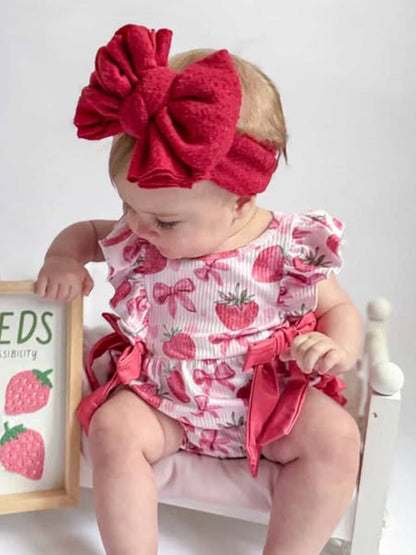Summer Strawberry Bow Baby Girl Romper