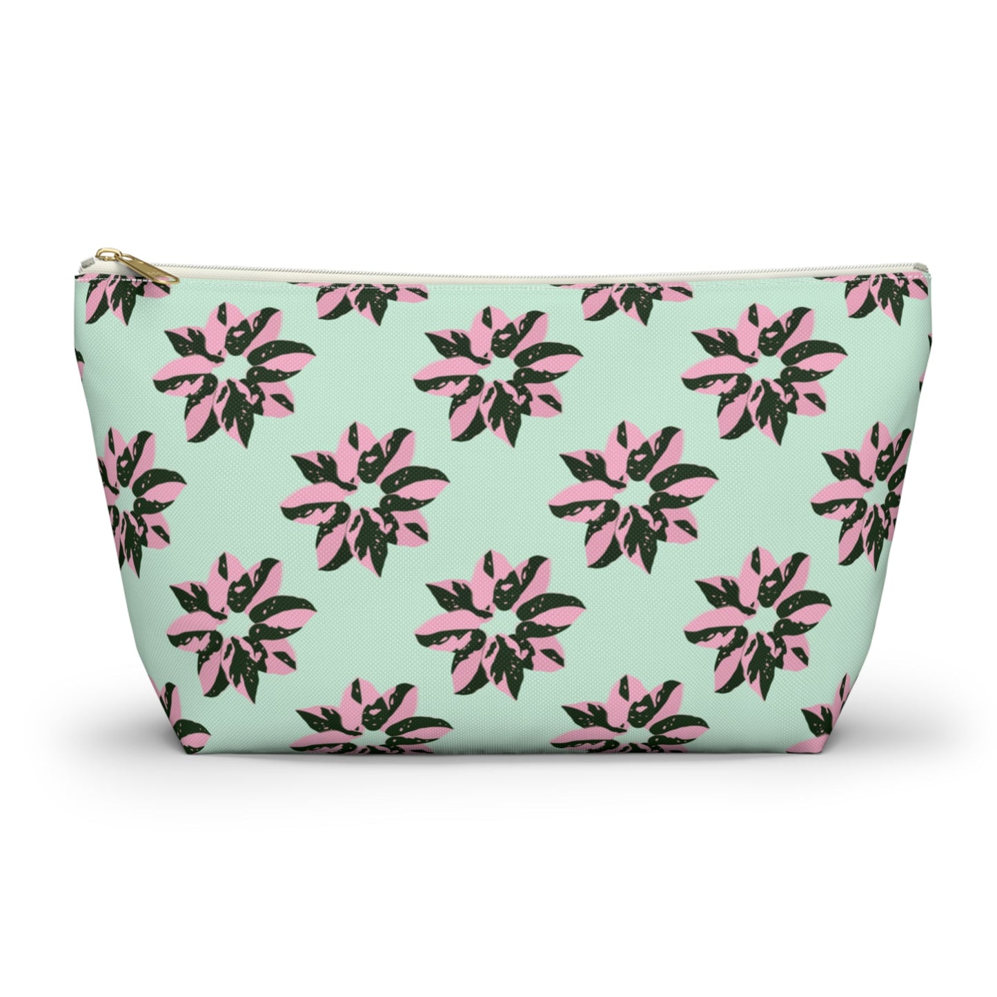 Pink Princess Philodendron Pattern Accessory Pouch – Zippered Catch-All With T-Bottom