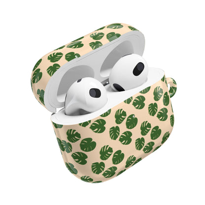 Monstera Pattern Earbud Case – Slim Protective Cover With Carabiner
