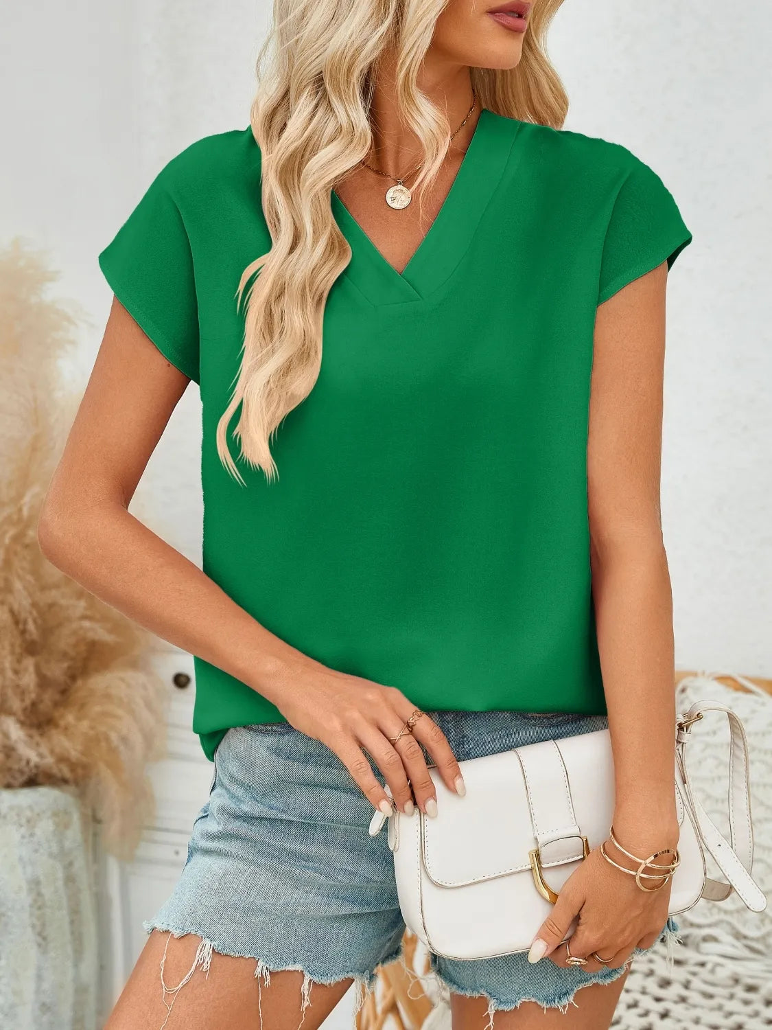 V-Neck Women's Blouse - Classic Polyester Top