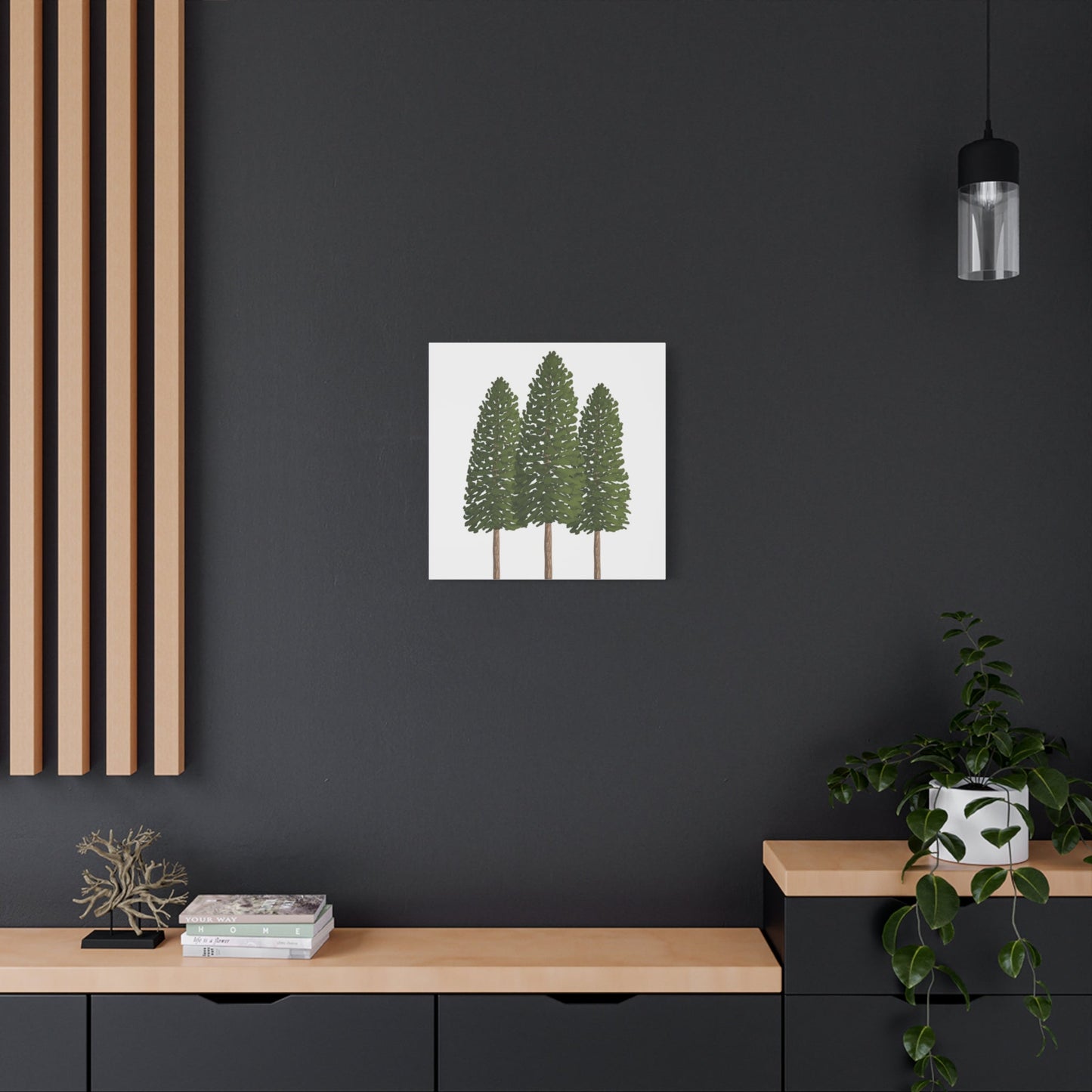 Three Ponderosa Pine Canvas Wall Art Matte Stretched Print Minimalist Forest Landscape Decor